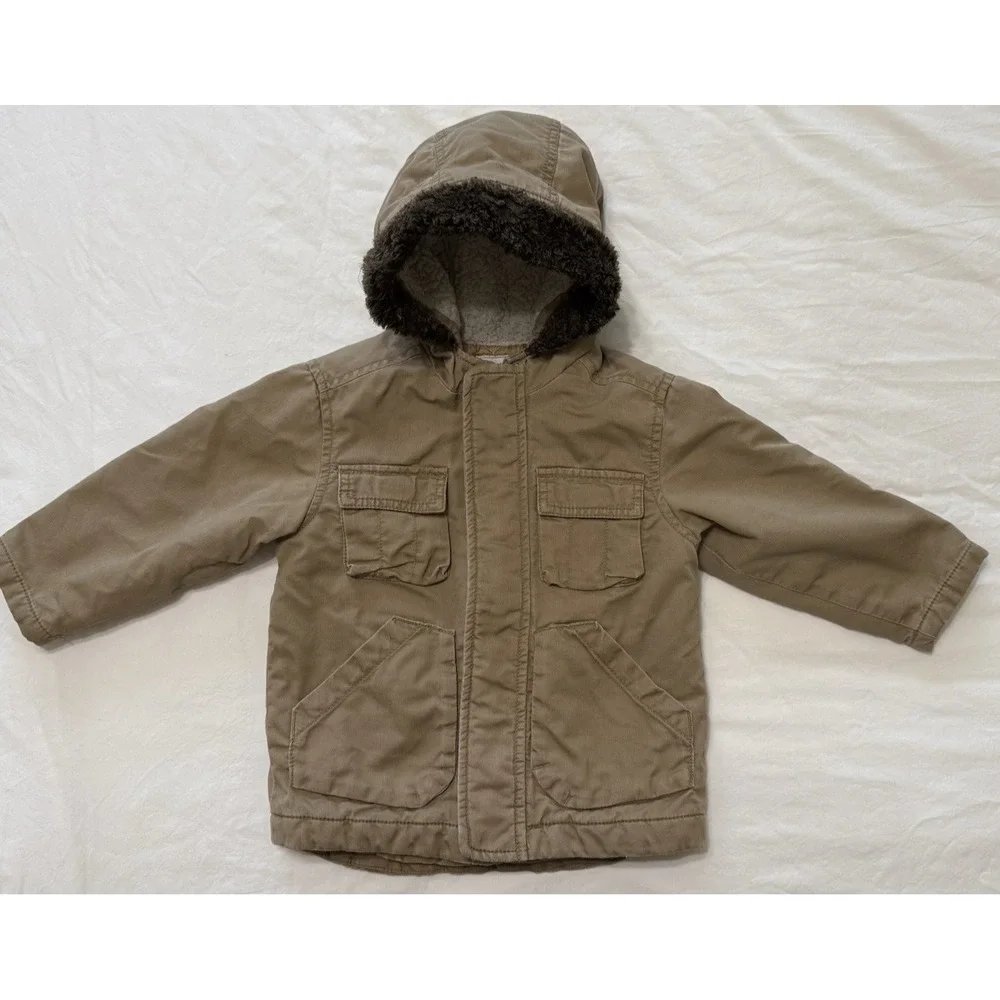 Old Navy Y2K Chore Coat‎ Jacket Barn Country Khaki 2T 2010 Hooded Sherpa Unisex